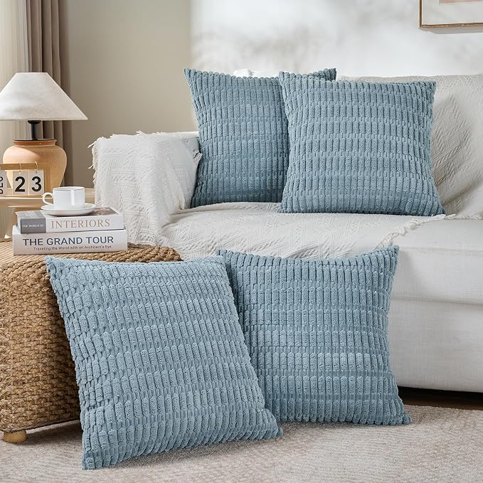 Fancy Homi 4 Packs Boho Light Blue Decorative Throw Pillow Covers 16x16 Inch by Fancy+Homi
