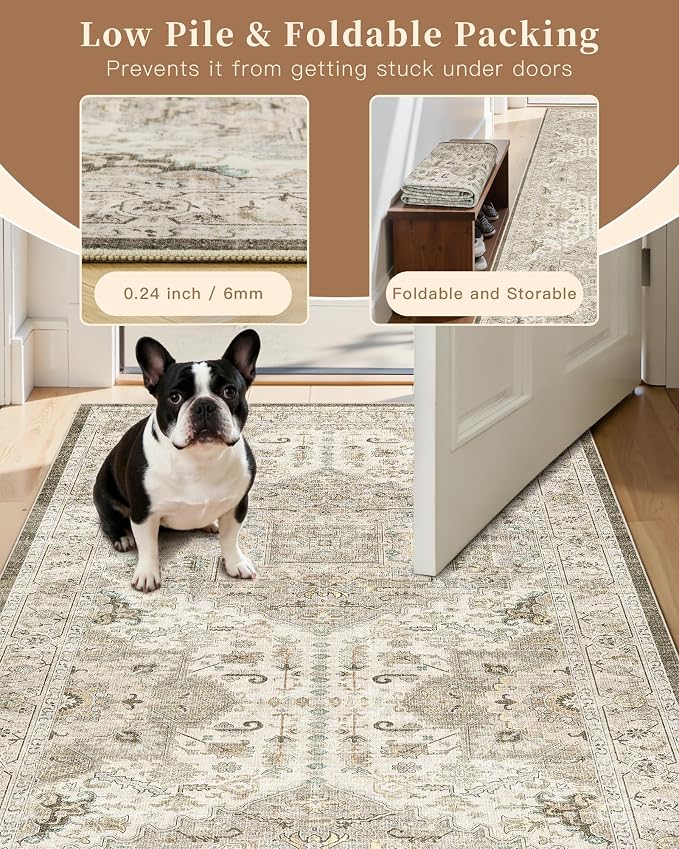 Madane Hallway Runner Rug 2'6''x14' Kitchen Runners Vintage, Ivory/Brown | Long - Image 7