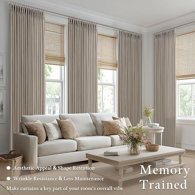 Extra Long Semi Sheer Linen Pleat Curtains Burlywood Birch 126 Inch Long | - Image 3