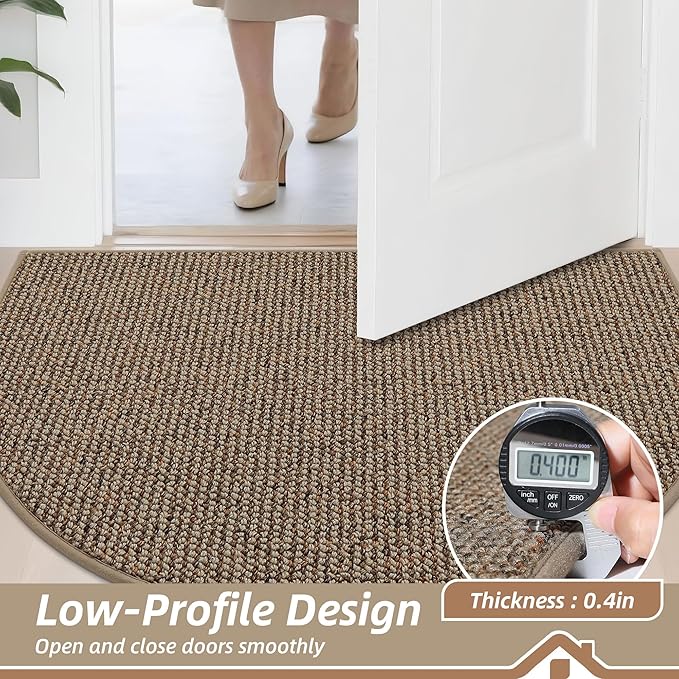 BEQHAUSE Dirt Trapper Door Mat 32" x 48" Half Circle Non Slip Rugs, Taupe | - Image 5