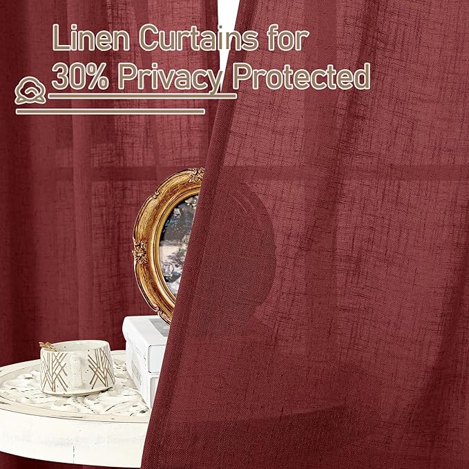 72 inch Red Linen Textured Curtains - Image 5