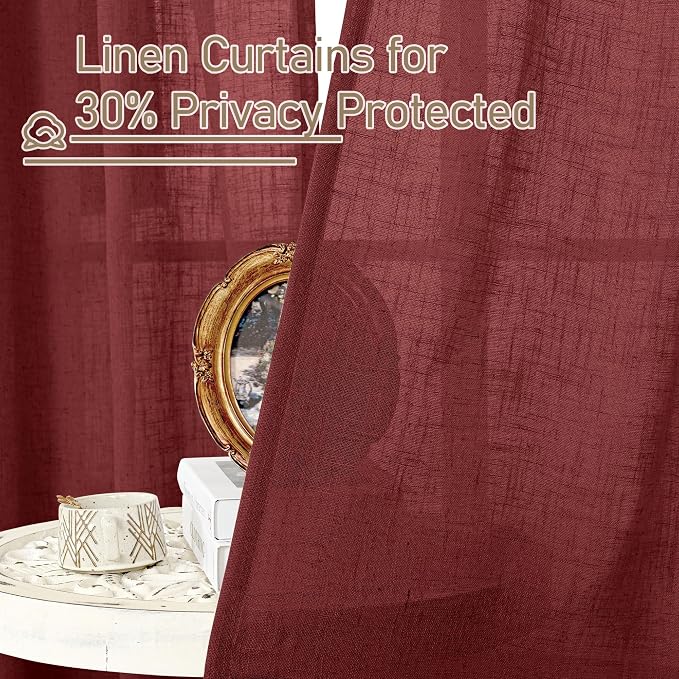 Burgundy Red Linen Curtains 30 Inch Length - Image 5