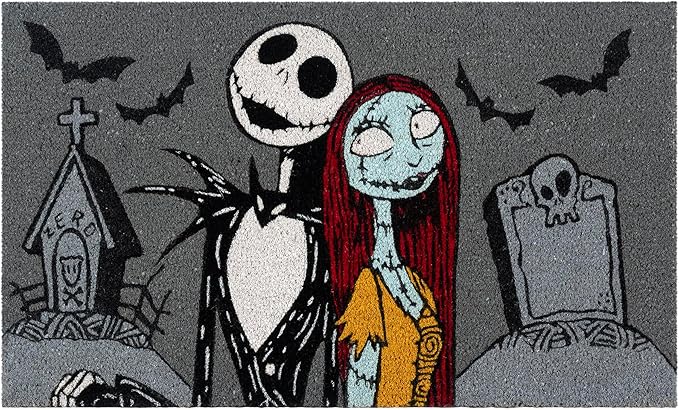 Gertmenian Nightmare Before Christmas Coir Doormat - 2x3 Welcome Mat (2-Pack), Ideal for High Traffic Areas in Front Door, Garage, Entryway - Welcome Nightmare/Jack & Sally, 80005