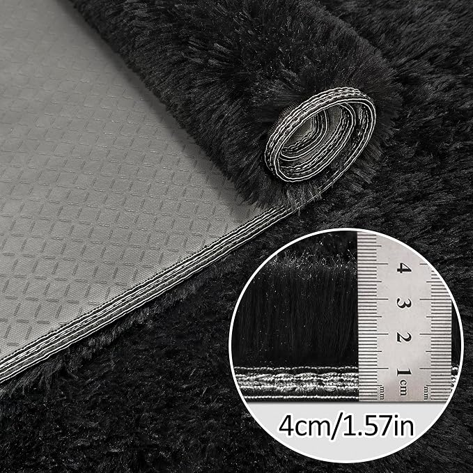 2x6 Bedside Area Rugs for Bedroom Soft Fluffy Shag Black Rug for Hallway - Image 5