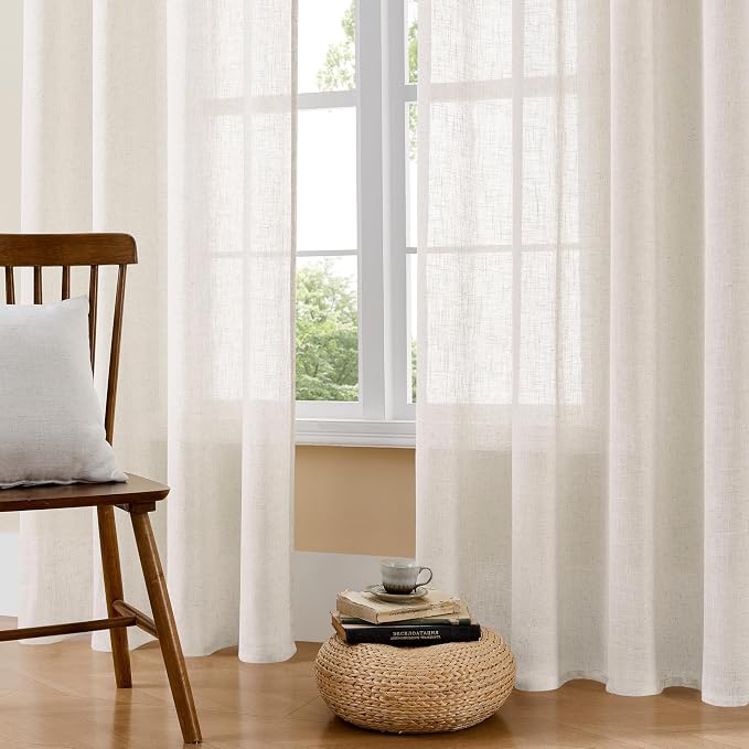 Joydeco Linen Curtains for Bedroom 63 Inch Length 2 Panels Set, 37 Inch Wide - Image 3