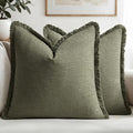 MIULEE Decorative Throw Pillow Covers Neutral Linen Fringe Throw Pillows Euro by MIULEE