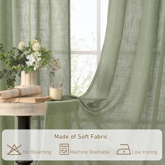 95 Inches Long Sage Green Linen Curtains - Image 8