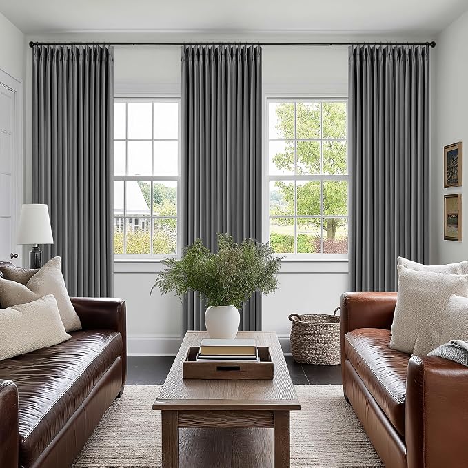 Dark Grey Pleated Thick Linen Blackout Curtains 90 Inches Long - Image 7