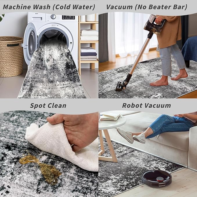 2x8 Washable Hallway Runner Rug – Non-Slip Modern Abstract Neutral Low-Pile - Image 7