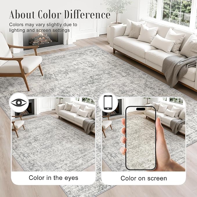6x9 Area Rug Living Room: Modern Washable Soft Carpet Black Grey | - Image 8