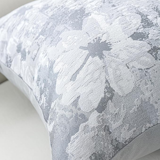 Jacquard Throw Pillow Covers 12x20 Inch Set of 2 - Vintage Floral Boho Pillow Cases with Botanical Pattern | Farmhouse Decor for Couch Living Room | Soft Textured Neutral Trio Slate Gray 12" x 20"