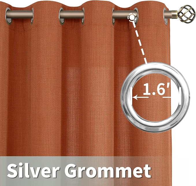 95 Inch Long Terracotta Linen Sheer Curtains - Image 5