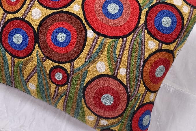 Lumbar Yellow Poppy Floral Pillow Cover Red Poppies Flower Pillows Farmhouse Chair Cushion Floral Poppy Hand Embroidered Size 14x20