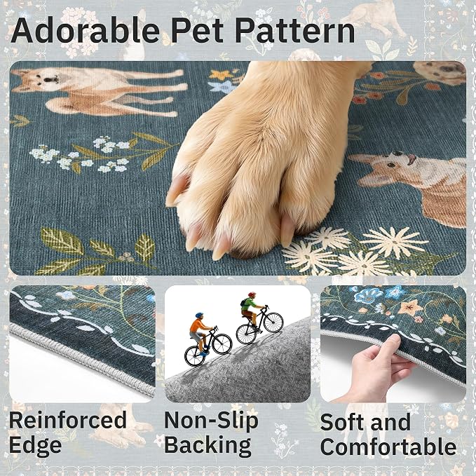 Soalmost Dog 6x9 Area Rugs for Living Room, Washable Soft Rug Navy Blue | - Image 7