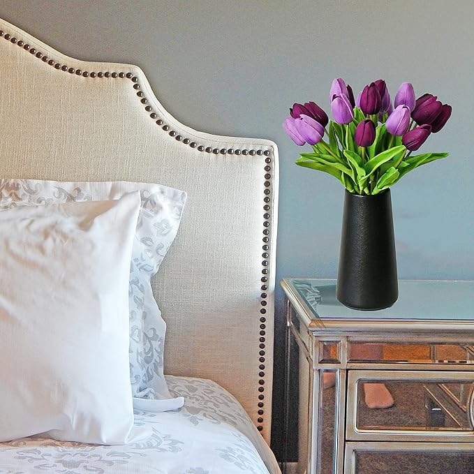 Mandy's Artificial Tulips 20 Stems Shades of Purple PU Faux Flowers for Wedding Home Decor 13.5 Inch