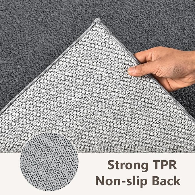 3x5 Dark Grey Solid Area Rug Washable Non-Slip Soft - Image 6