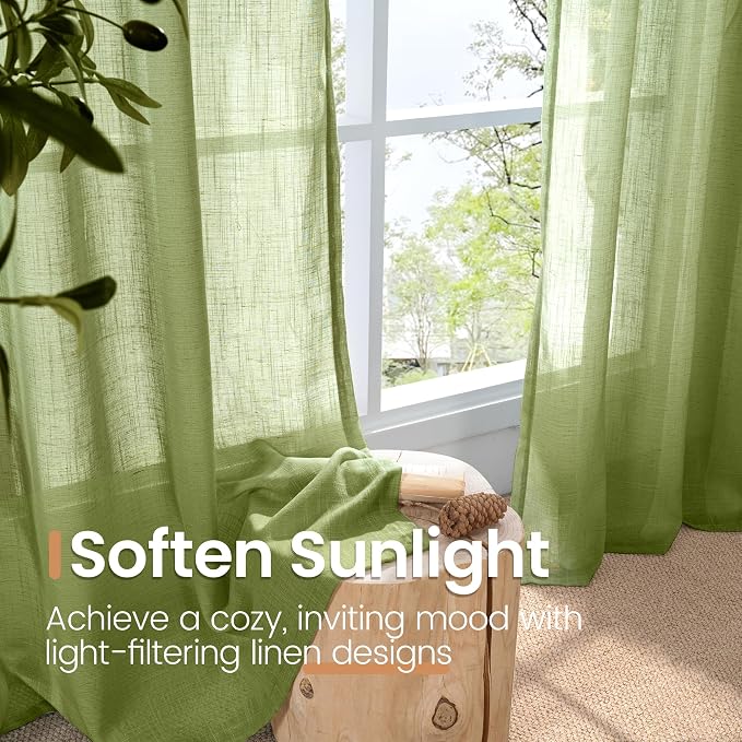 BGment Olive Green Linen Curtains - Image 5