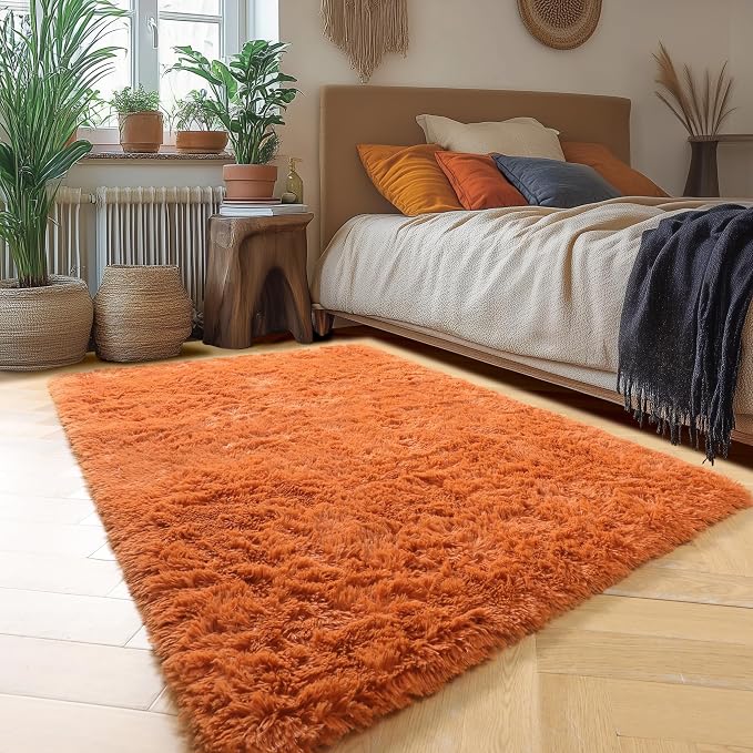 Amdrebio Burnt Orange Fall Shag Plush Area Rug 4x6 - Image 3