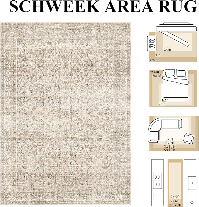 Schweek 2x5 Beige Runner Rug Non-Slip Washable Neutral Rugs - Image 2