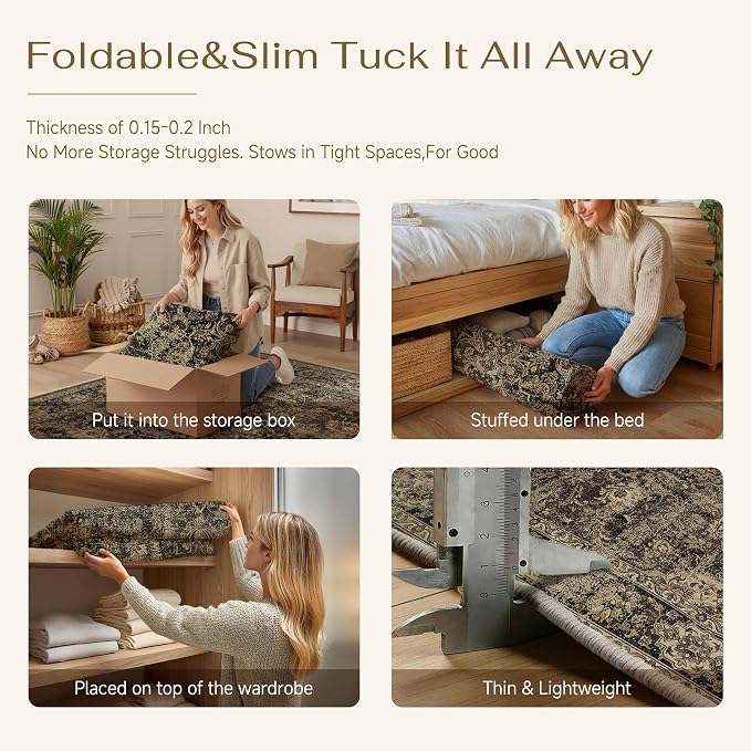 3x5 Brown Retro Floral Washable Area Rug - Image 7