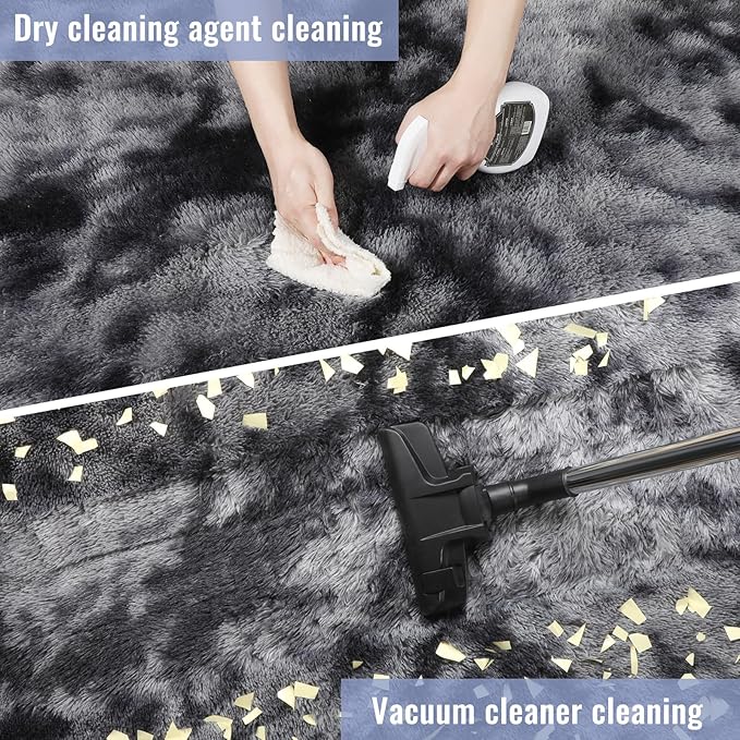 Abstract Fluffy Shaggy Rugs for Living Room Kids Room 5x8 Ft, Tie-Dyed Grey | - Image 6