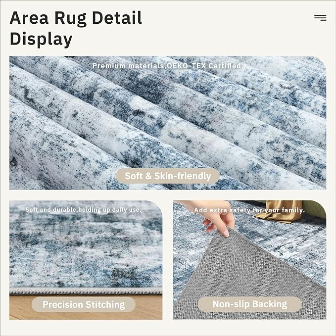 Soalmost Abstratc Runner Rug 2x5 Washable Kitchen Entry Runners Blue/Grey | - Image 6