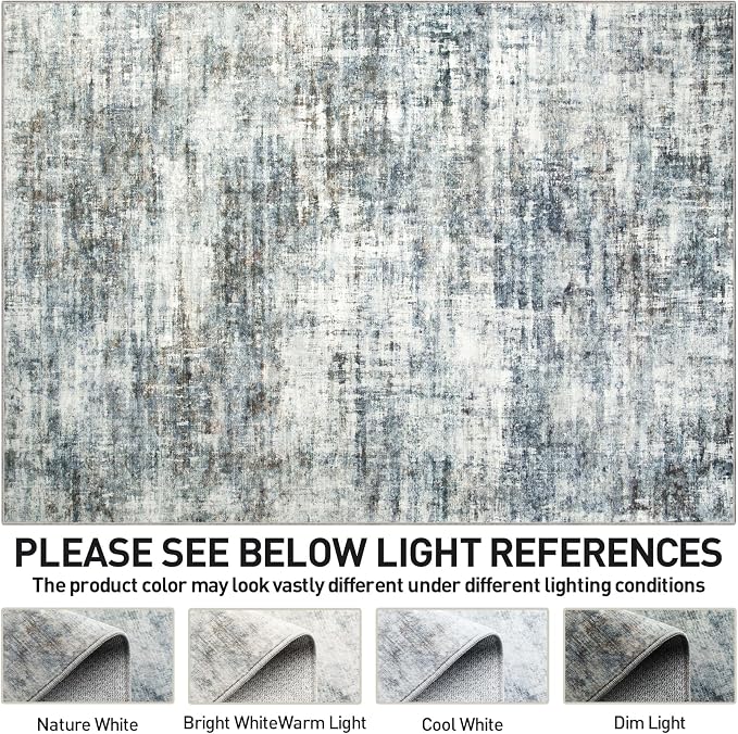 9x12 Area Rugs for Living Room: Washable Abstract Blue Multi Badroom Carpet | - Image 7