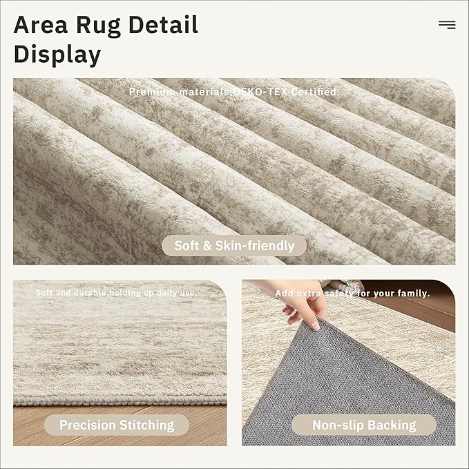 Soalmost Runner Rug 2x8 Washable Non-Slip Hallway Kitchen Runners Beige | Stain - Image 6