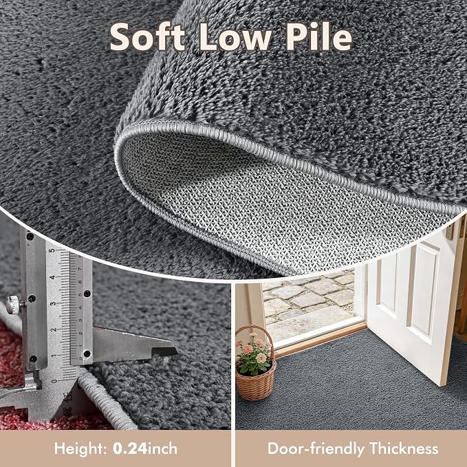 3x5 Dark Grey Solid Area Rug Washable Non-Slip Soft - Image 5