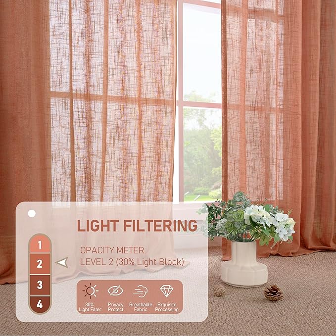 Terracotta Linen Curtains 63 Inch - Image 5