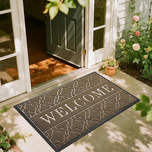 Yimobra Welcome Mat Outdoor Indoor, All-Season Waterproof Front Door Mat Outside Entrance, All-Weather Heavy Duty Non-Slip Doormat, Low Profile Porch Patio Entrance Mats, 47x32, Coffee