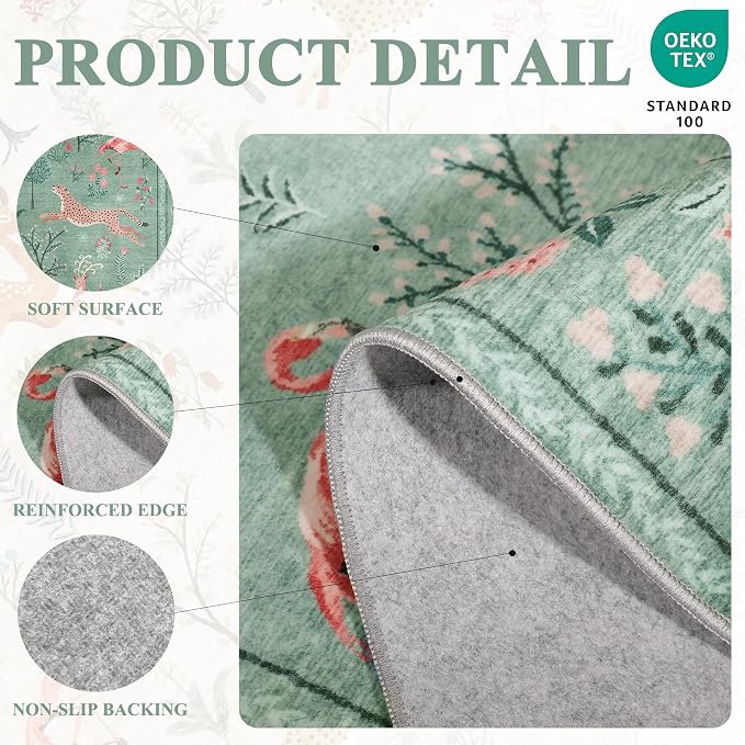 DUKINO 2x8 Washable Runner Rug, Non Slip Animal Kitchen Runner Rug, Teal | Soft - Image 5
