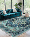 Area Rugs 7'x9' Washable Non-Slip, Floral Vintage Distress Print Pattern by RELEANY