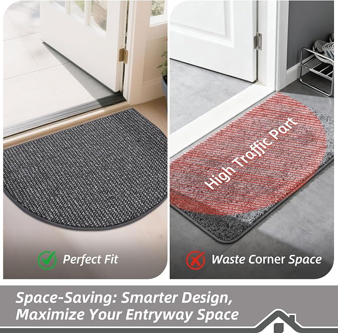 BEQHAUSE Dirt Trapper Door Mat 36" x 60" Half Circle Non Slip, Charcoal | - Image 8