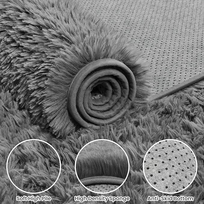 5x7 Area Rugs for Living Room Rug: Soft Fluffy Shag Light Gray Rugs for Bedroom - Image 6