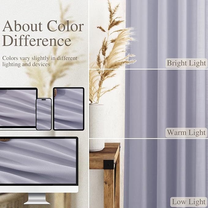 Nanspring Lavender Purple Linen Curtains 96 Inches Long - Image 3
