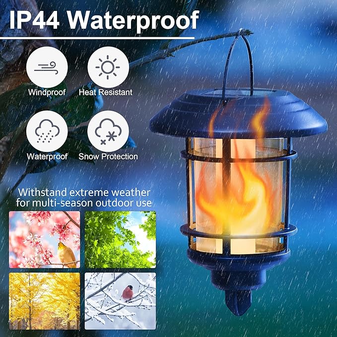 Dynaming 4 Pack Solar Flame Wall Lanterns Outdoor, Solar Powered Wall Mounted Sconce Lights, Flickering Flame LED Light Auto On/Off Hanging Lights, Waterproof for Garage Stair Patio Porch Yard