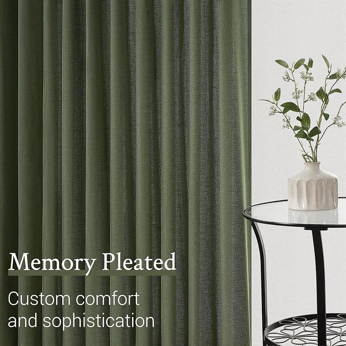 Topfinel 102 Inch Pinch Pleated Linen Curtains 2 Panels, Olive Green Semi Sheer - Image 4
