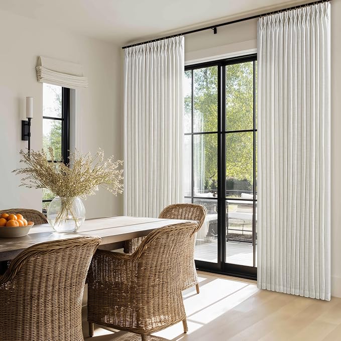 Light Filtering Cream Pinch Pleated 98 Inch Thick Linen Curtains 50Wx98L | Semi - Image 8