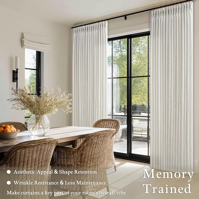 Semi Sheer Linen Blend 86 Inch Pinch Pleated Ivory Cream Curtains 50 by 86 | - Image 2