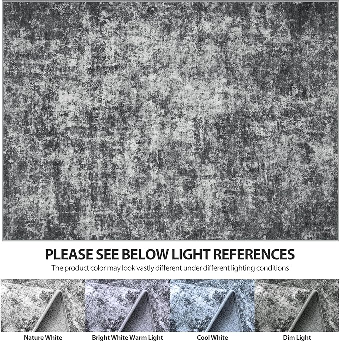 8x10 Area Rugs for Living Room Washable Bedroom Dining Room Black Grey | Modern - Image 6