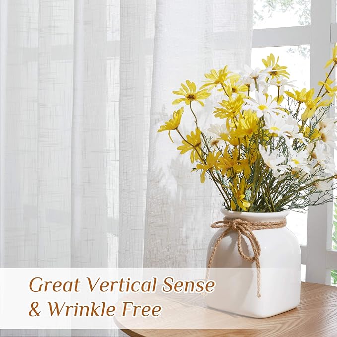NICETOWN White Sheer Linen Curtains Natural Style, Rod Pockets & Back Tab - Image 4