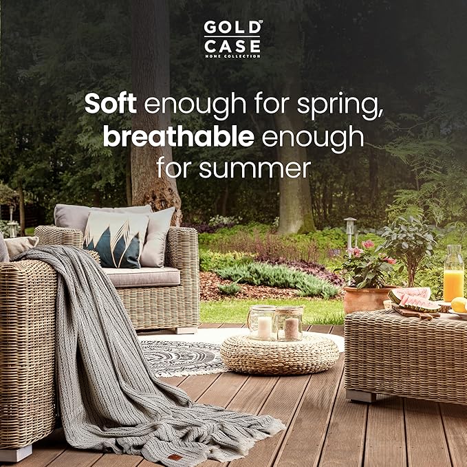 Gold Case Throw Blanket for Couch – 100% Recycled Turkish Cotton Blankets & Throws – Elegant Decorative Throw Blankets for Living Room Sofa – Woven Throws for Couch – Vintage Black – 60x80