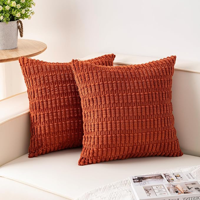 Aegero Pack of 2 Corduroy Decorative Throw Pillow Covers 24x24 Inch, Rust | by Unknown