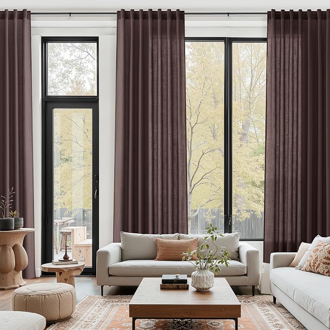 Coffee Brown Linen Curtains for Living Room 105 Inches Long Light Filtering - Image 6