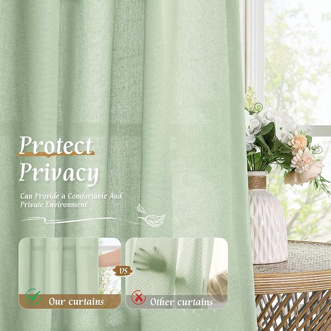 Light Green 48 Inch Length Linen Curtains - Image 5