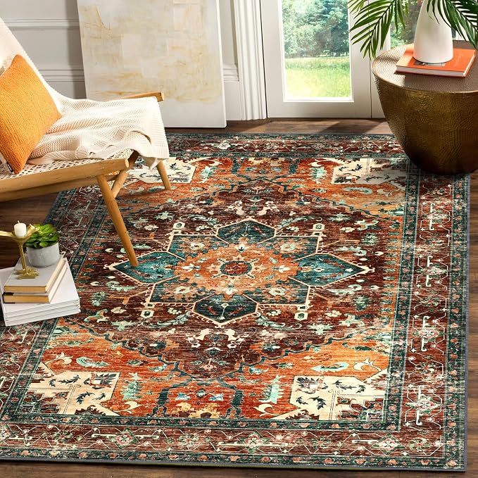 Yamaziot Area Rug 5x7, Non-Slip Washable Boho Vintage Living Room Bedroom Rug by Yamaziot