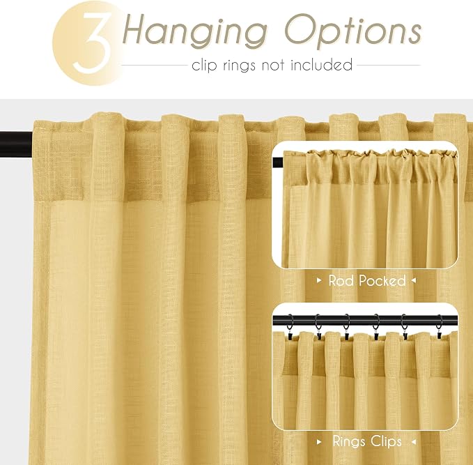 Gold Curtains for Living Room Back Tab Modern Farmhouse Semi Sheer Curtains 108 - Image 2