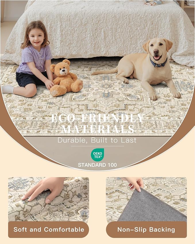 Madane 5x7 Area Rugs for Living Room, Non-Slip Washable Rug, Soft Low Pile - Image 5