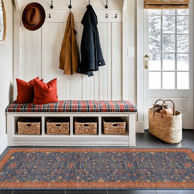 Navy Blue Washable Hallway Runner Rug 2x10 Non Slip Rugs - Image 9